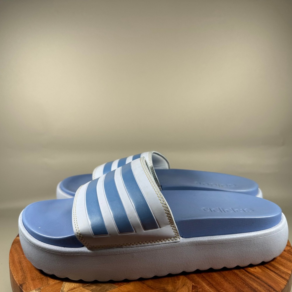 Adidas Adilette Platform Slides Women 11 Blue Dawn White Sandals HQ6181 - Picture 3 of 6